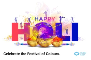 Happy Holi wishes with colorful image and greetings. Celebrate the festival of Holi with joy and vibrant colors representing Holi Holidays