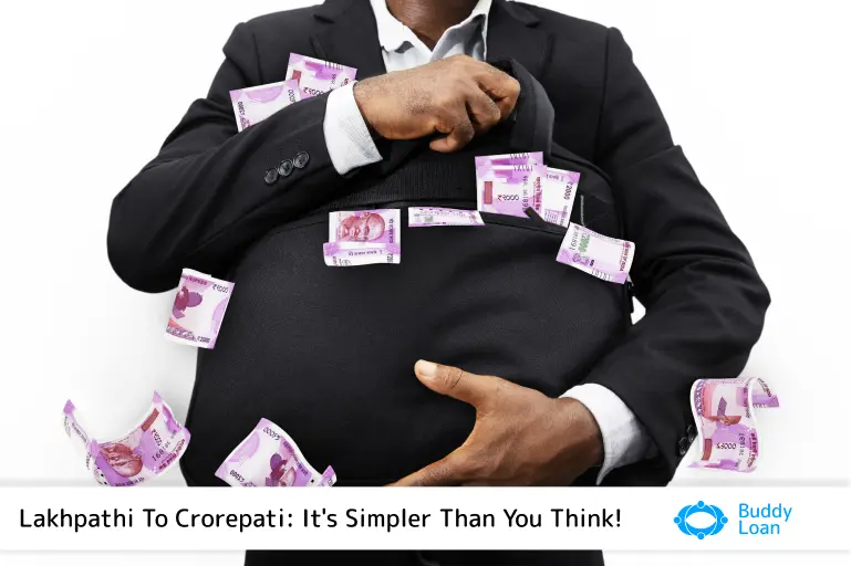 showing the transformation from 1 Lakhpathi to Crorepati, symbolizing financial growth and success